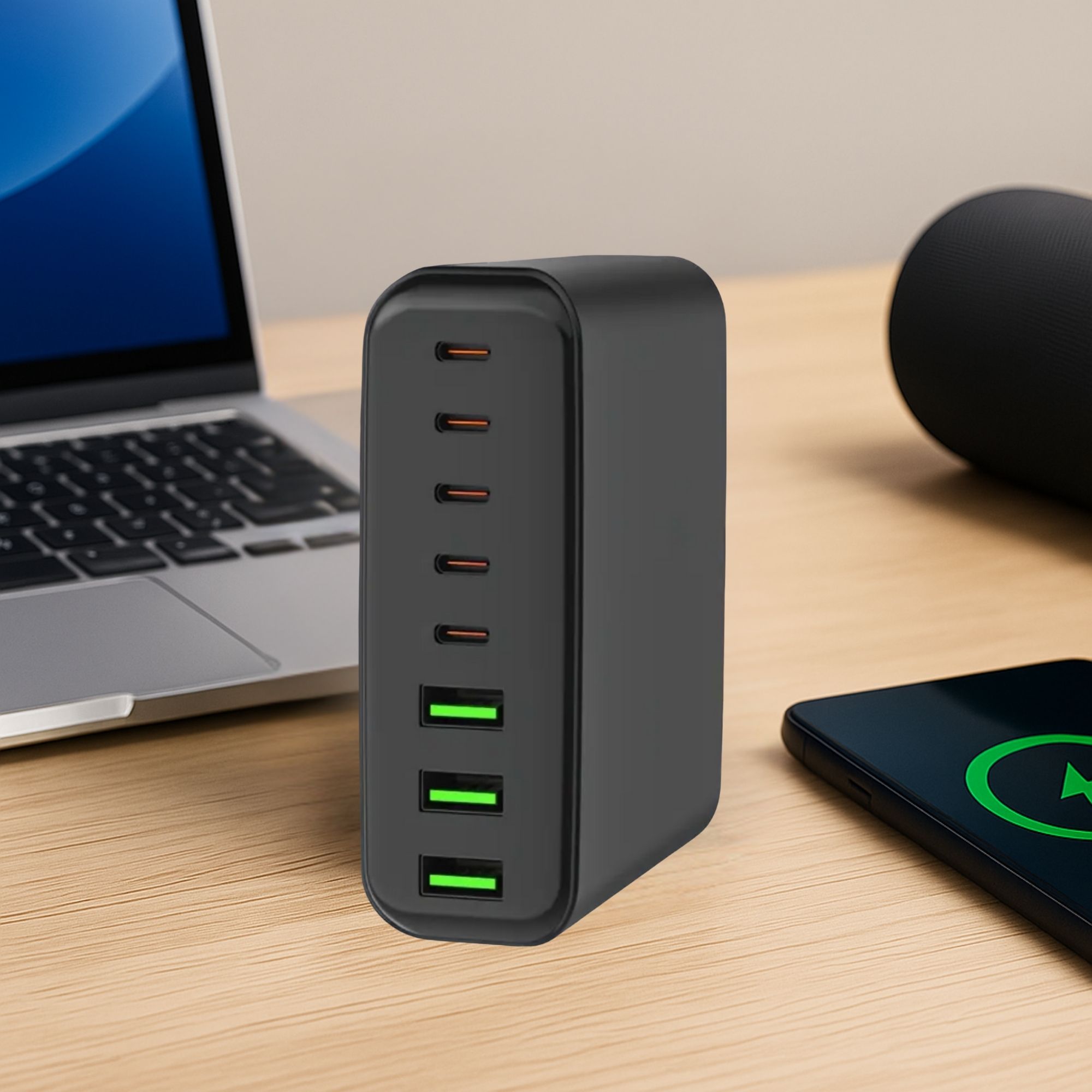 500W GaN USB-C Fast Charging Station – 8-Port Desktop Charger for Laptop, Phone, Tablet – PD 3.0 QC 3.0 – Power Cord Included