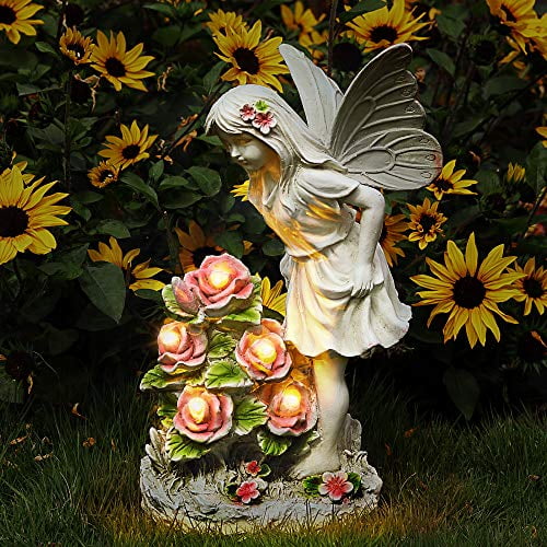 Voveexy Garden Figurines Angel Statue Outdoor Decor Solar Powered Resin Sculpture With 5 Leds Art Voveexy Garden Figurines Angel, Outdoor Garden Statues