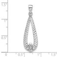 thumbnail image 2 of Rhodium Plated Polished Textured Teardrop With Flower Dangle Pendant Necklace 34.9x11.3mm Wide Pendant for Women, 2 of 2