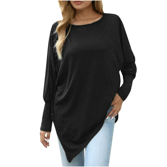 Plus Size Sweatshirts for Women Long Sleeve Crew Neck Tunic Long Tops Womens Irregular Hem Blouse Pullover T-shirts