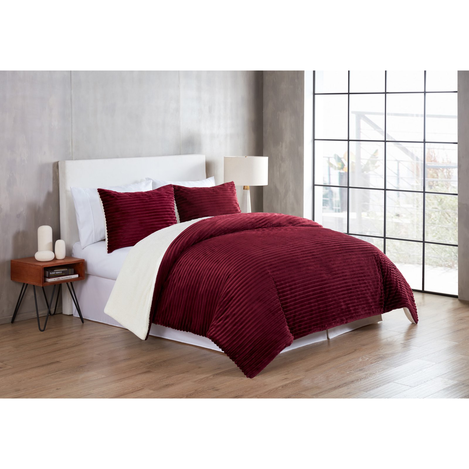 VCNY Home Zane Ribbed Plush Reverses Faux Fur Sherpa 3 Piece Comforter