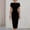 Black, variant on Women's Solid Color Boat Neck Twist Waist Midi Dress – Short Sleeve, Hem Slit, Form-Fitting Office & Party Dress Red，XXL