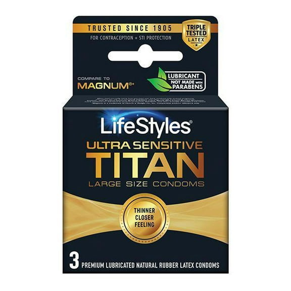 LifeStyles Ultra-Sensitive Titan Lubricated Latex Condoms | 3-Pack