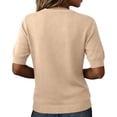 thumbnail image 5 of OIOLOYJM Women's Knit Shirts Dressy Short Sleeve V Neck Sweaters Spring Comfy Lightweight Pullover Business Warm Clothing Beige M, 5 of 5