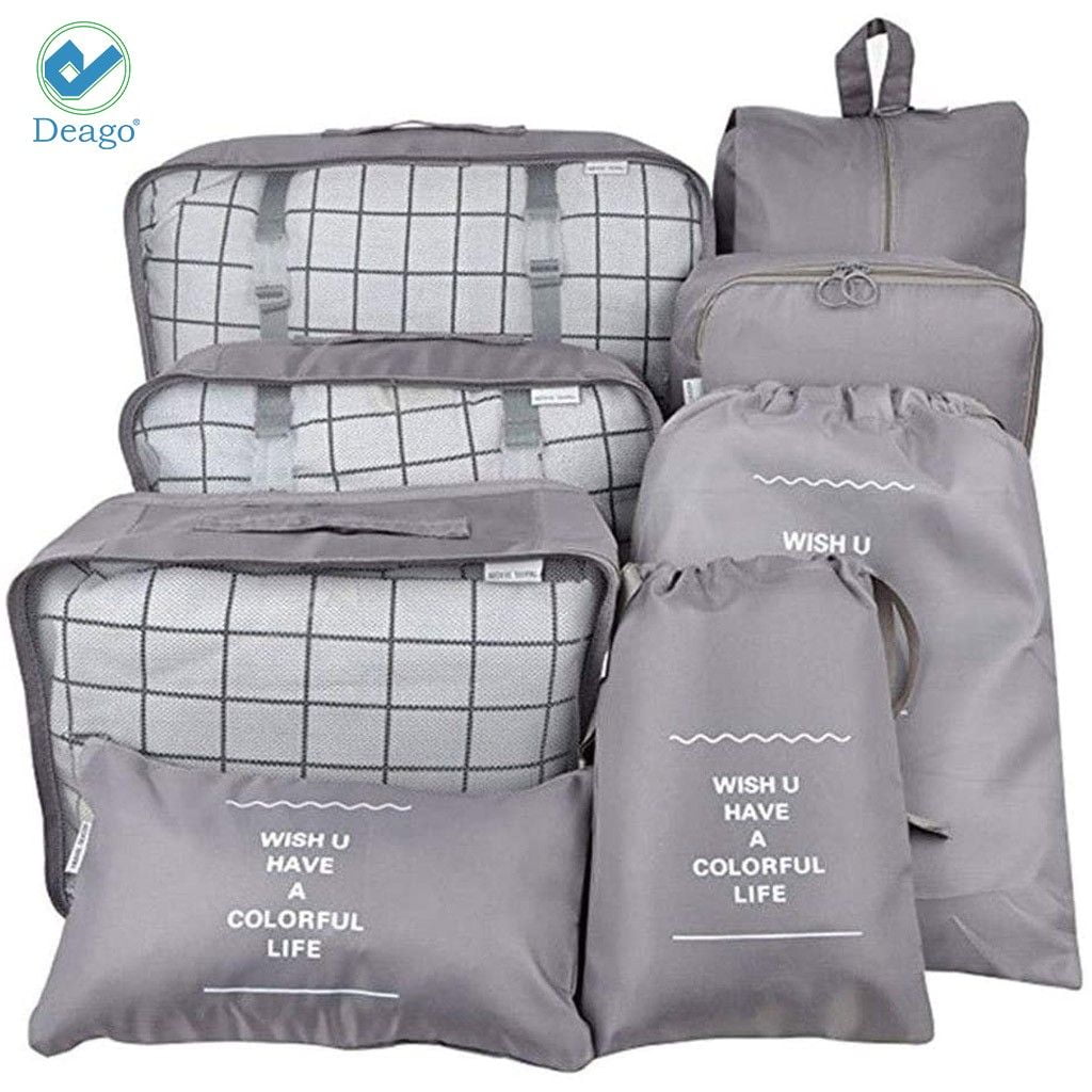 8pcs/set Travel Storage Bags, Lightweight Solid Color Luggage Organizer,  Including Clothes Bag, Underwear Bag, Shoe Bag, Flat Pocket, Cosmetic Bag