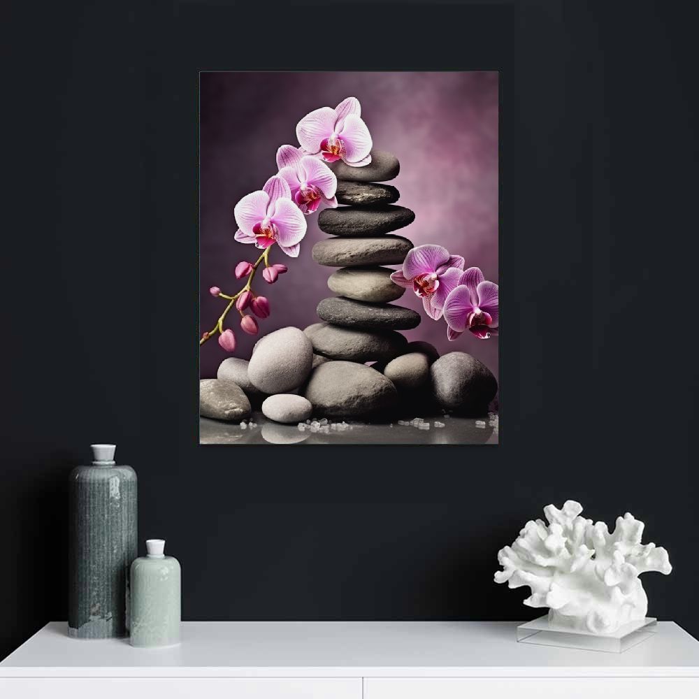 Creowell Pink Orchids and Zen Stones D cor Orchid Canvas Wall Art