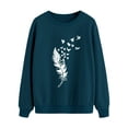 thumbnail image 4 of QAFOPEH Women Feather Birds Printing Round Neck Long Sleeve Sweatshirt Tops, 4 of 7