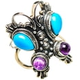 thumbnail image 2 of Large Sleeping Beauty Turquoise, Amethyst Ring Size 8.25 (925 Sterling Silver)  - Handmade Boho Vintage Jewelry RING132760, 2 of 3