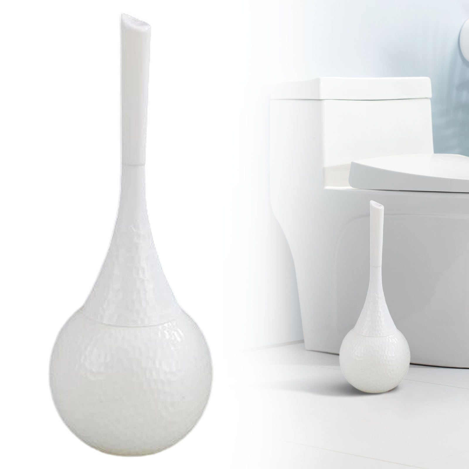 ZFSBZBS 2Pcs Hideaway Toilet Brush Set,Hammered Elegant Bathroom Decor With Anti Shield & 360° Cleaning Base Proof Modern Accessories for Home Hotel White