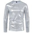 thumbnail image 6 of LWavelet Men's Shiny Red Long-Sleeve T-Shirt - Sleek Fabric, Perfect for Night Outfits & Fashionable Casual Style Silver S, 6 of 9