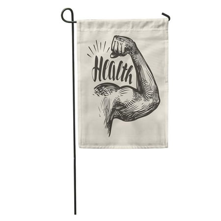 SIDONKU Vintage Strong Arm Muscles Biceps Gym Bodybuilding Health Sketch Lettering Garden Flag Decorative Flag House Banner 12x18