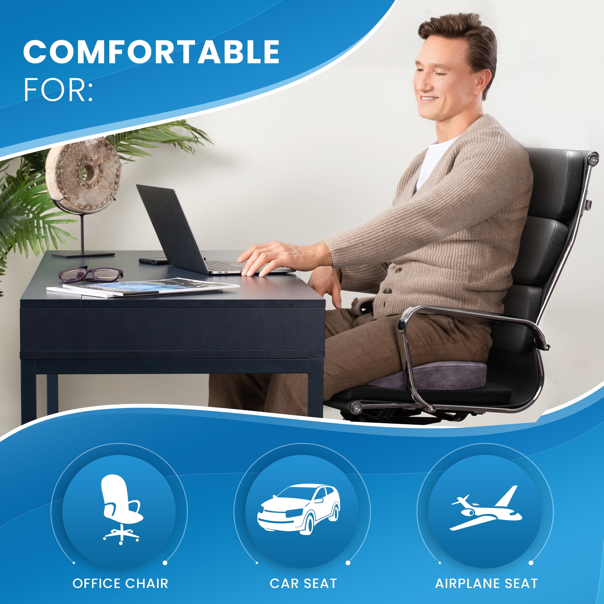 Everlasting Comfort Seat Cushion & Lumbar Support Pillow Combo (Patented) -  Chair Pads Reduce Tailbone Pressure & Improve Back Comfort - Multi-Use Gel