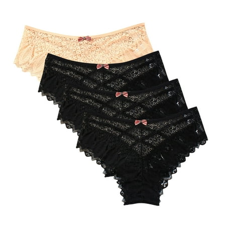 uublik Value 4-Pack  Womens Panties No Show Thong Lace Panties Breathable Comfortable Underwear Womens