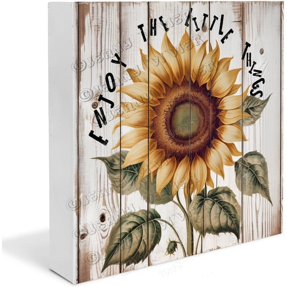Sunflower Inspirational Quote Rustic Farmhouse Wooden Box Sign Desk Decor Decorative Sign for Table Shelf 5"x5"