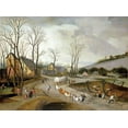 thumbnail image 2 of Grimmer, Abel 24x19 Black Ornate Wood Framed with Double Matting Museum Art Print Titled - Winter Landscape with Wagon and Peasants at Work, 2 of 4
