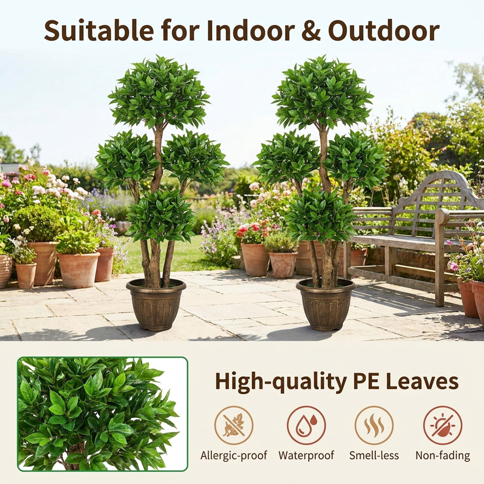 Vebreda Artificial Plant Decor, 3 FT Artificial Cypress Topiary Tree Realistic Greenery Plant with Spiral Vines and Real Wood Trunks