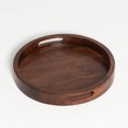 22 x 22 inches Round Ottoman Tray Wooden Solid Serving Tray with Handle