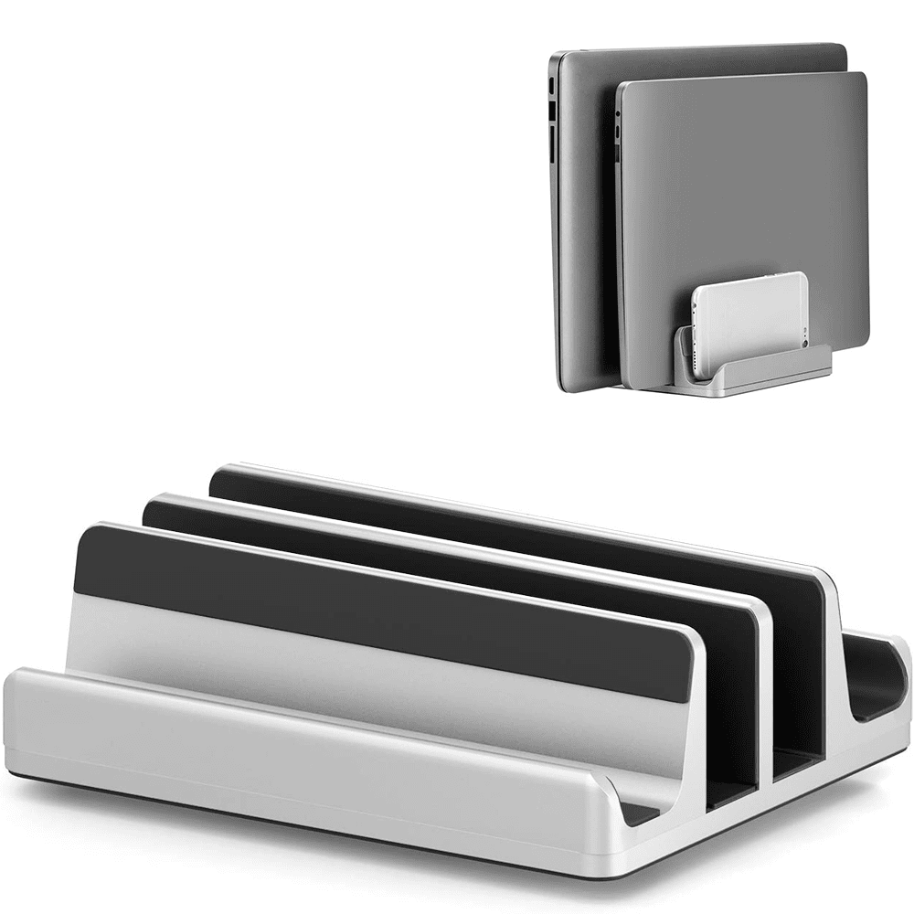 MacBook Black Dual-Slot Laptop Vertical Stand Adjustable Width Vertical Laptop Stand Stable and Lightweight Premium Plastic Vertical Laptop Holder Space-Saving Compatible with Laptop IPad Phone 