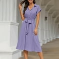 thumbnail image 2 of Womens Summer Dresses Sevevn Womens Solid-Color Button Short-Sleeved Lapel Casual Belt Pocket Shirt Dress, 2 of 8
