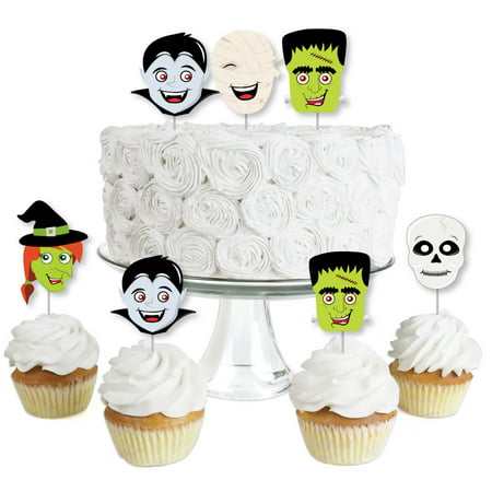 Halloween Monsters - Dessert Cupcake Toppers - Halloween Party Clear Treat Picks - Set of 24