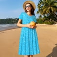 thumbnail image 4 of Fotbe Sky Blue Glitter Vestido Largo de Moda para Mujer, Vestido Tipo Camiseta con Manga Corta y Estilo Casual a Rayas y Bloques de Color, 4 of 6