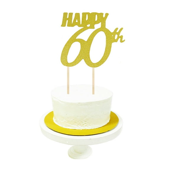 MLINS Happy 60th Birthday Cake Toppers with Glitter Paper Picks for Decoration Golden Color 12pcs