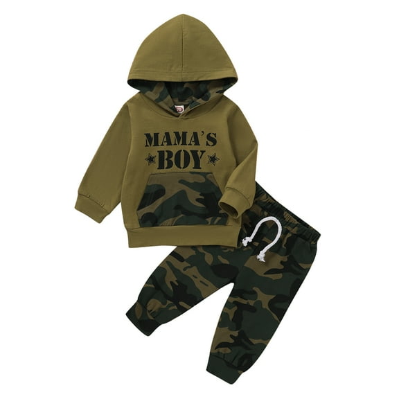 KIMI BEAR 6 Months Newborn Baby Boys Winter Clothes 12 Months Warm Outfits Long Sleeve Hooded Top Letter Print Hoodie Pocket Camouflage Pants Set 2pcs Clothing Green 6-12M