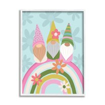 Stupell Industries Groovy Pink Garden Gnomes Pattern Rainbow Motif Framed Wall Art, 16 x 20, Design by Lisa Perry Whitebutton