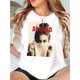 thumbnail image 1 of Camiseta deportiva informal y sencilla con cuello redondo y manga corta para mujer, con estampado de chica inglesa creativa, cómoda para vacaciones de verano., 1 of 6