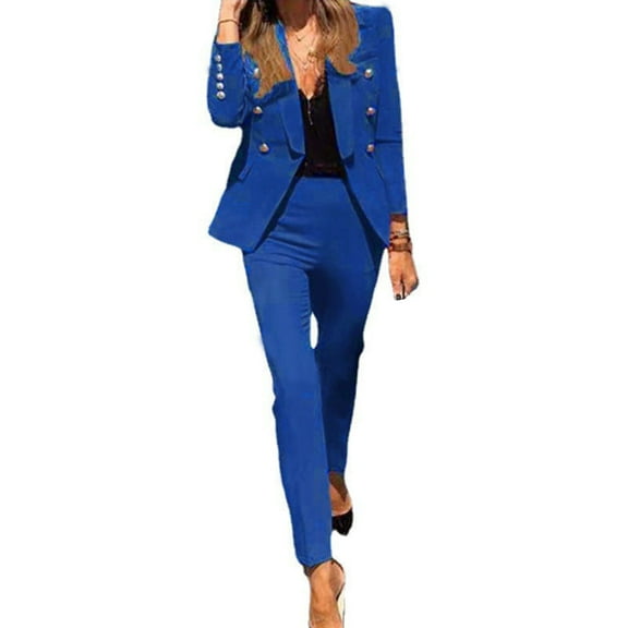 2 Pcs/Set Lady Formal Coat Pants Set Long Sleeves Button Decor Lapel Cardigan Mid Length Jacket Straight High Waist Trousers Formal Business Commuting Outfit