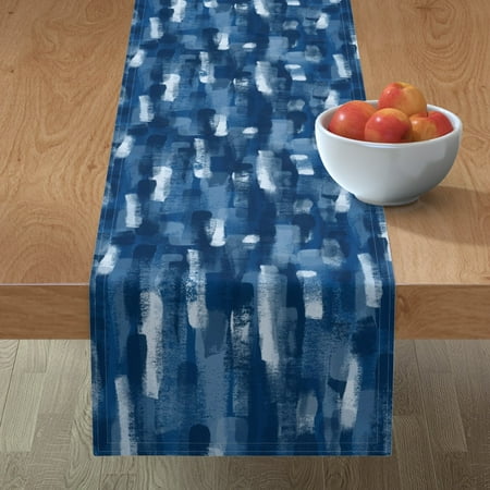 

Cotton Sateen Table Runner 72 - Brush Blue Abstract Texture Monochrome Painterly Print Custom Table Linens by Spoonflower