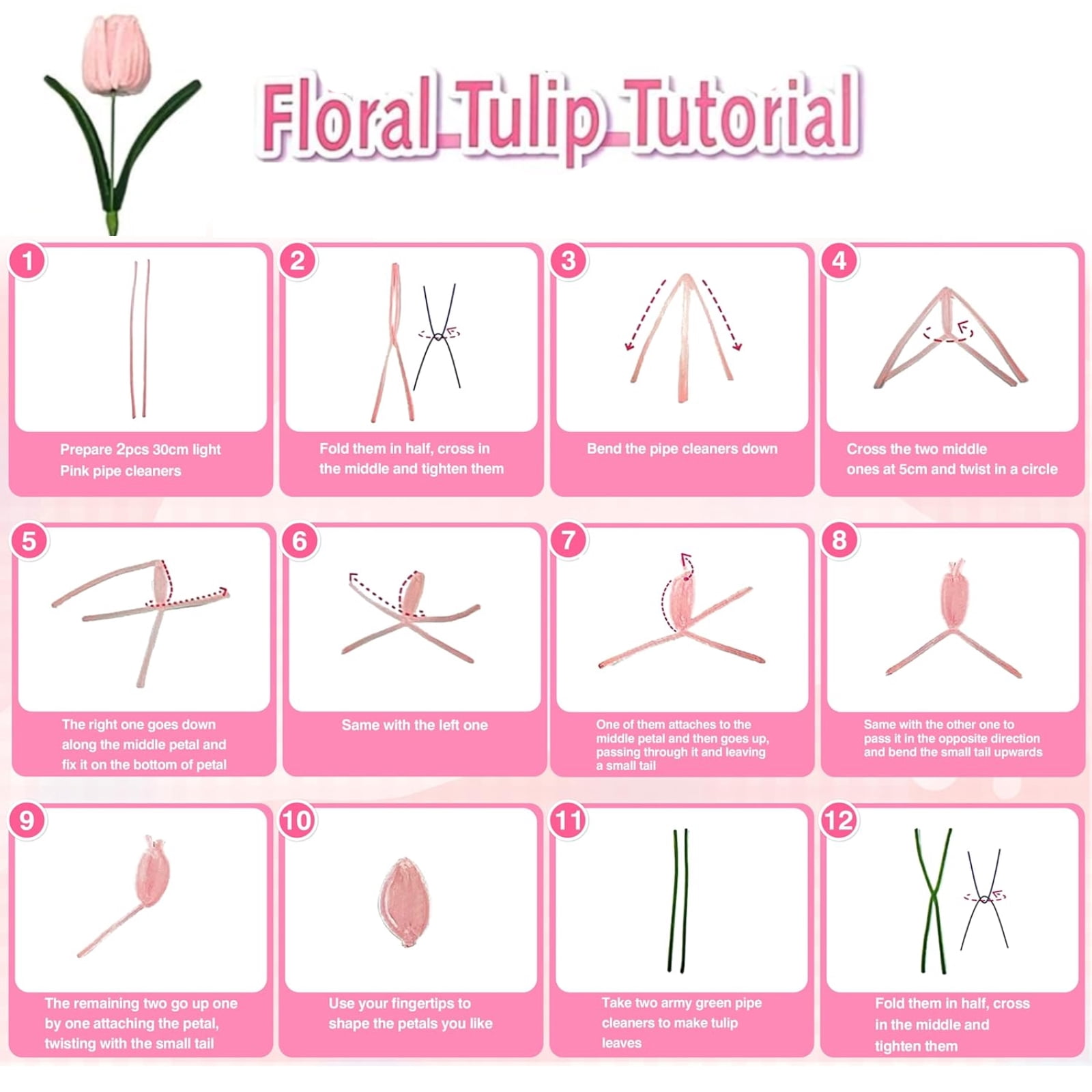Pink & Green Pipe Cleaners for DIY Flowers & Crafts – 500 PCS 5 Colors Chenille Stems with Glue Guns & Tape Measure – Perfect for Family Fun & Creativity, Holiday & Room Decorations
