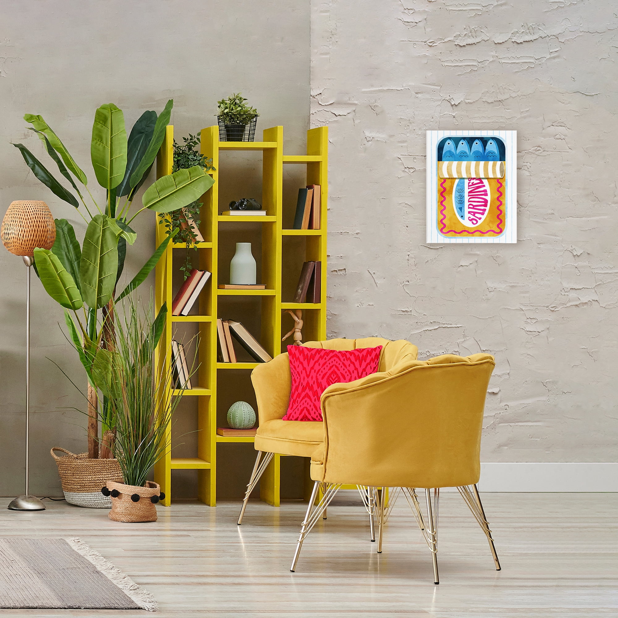 Yellow Sardine Tin over Stripes Canvas Wall Art, design by Daphne Polselli