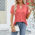 thumbnail image 4 of SNKSDGM Short Sleeve Shirts for Women Plus Size Pack Women's Fashion Casual Solid Color Spring/Summer V Neck Ruffled Stretch Short Sleeved T Shirt Top off The Shoulder Tops for Women Long Sleeve, 4 of 6