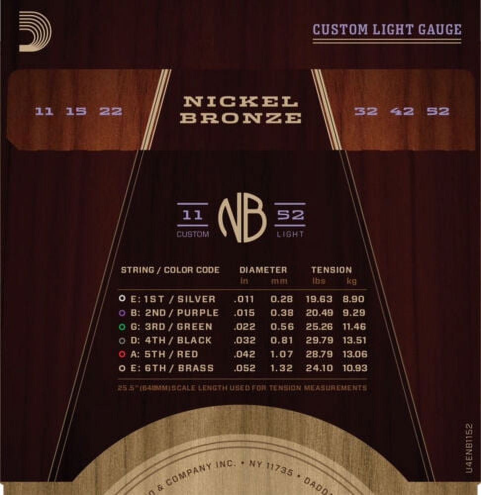 D'Addario Acoustic Guitar Strings 2 Packs Nickel Bronze  11-52