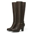 thumbnail image 2 of Pennysue Women Knee High Boots Brown PU Wide Calf Chunky Heel Booties For Women 10M, 2 of 6