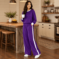 Puple Set Outfit Purple X-Large Two Piece Air-Layer Knit Blend Lounge Outfit Set ...
