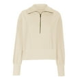 thumbnail image 6 of XFLWAM Women's Casual Half Zip Sweatshirts Long Sleeve Solid Color Cropped Pullover Jackets Fall Solid Color Coats Beige S, 6 of 8
