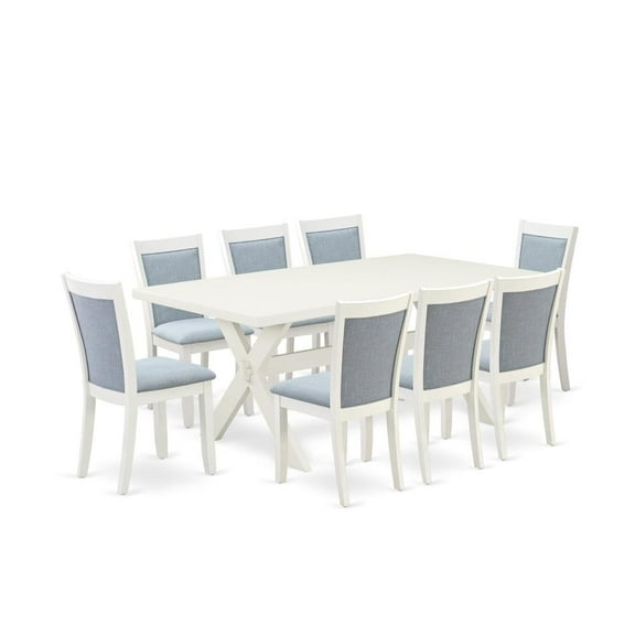 East West Furniture X-Style 9 Pieces Asian Wood Dining Set in Baby Blue/White