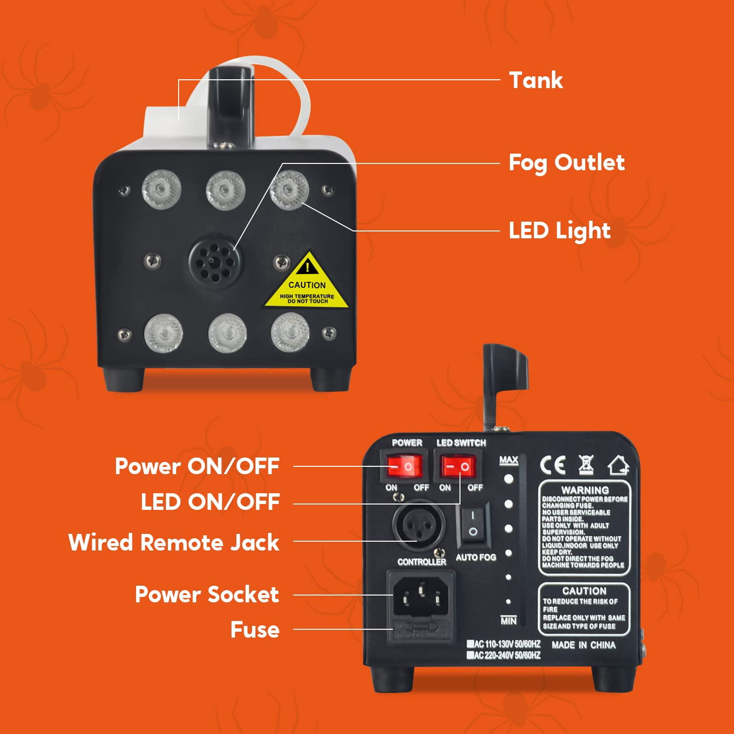 Joyfy Halloween Fog Machine,500W Outdoor Smoke Machine with 13 Colorful LED Lights & Wireless Remote Control for Wedding,Halloween,Party (Not Included Atomized Liquid)