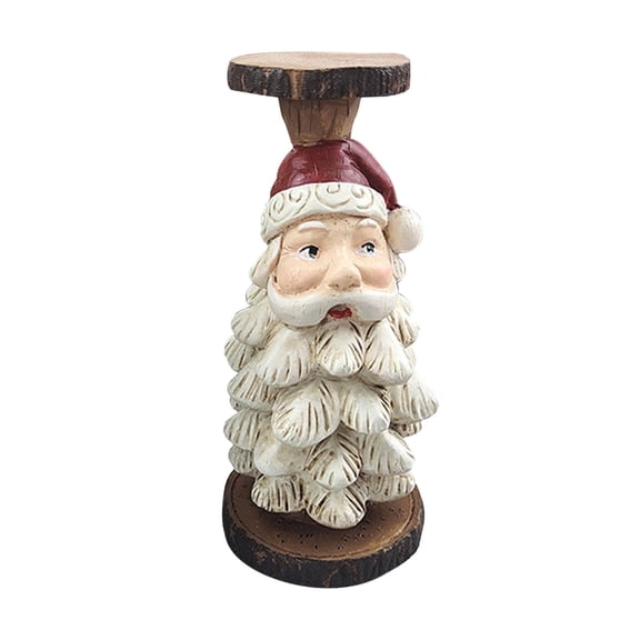 WMGHA Santa and Snowman Candlestick Carved Wood-Look Decorative Pillar Candle Holder Stand w/Traditional Santa Head Christmas Decor - Rustic Classic Elegant Mantel,Table Centerpiece Home Decor