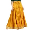 thumbnail image 1 of eloria Maxi Tier Skirt Elastic Waist Cotton Bohemian Skirts Boho Long Flaired, Color : Yellow, Size : 16, 1 of 1