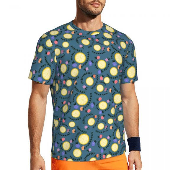 T Shirt For Men Yellow Lemon Slices Men Flower Print Basic Sports T-Shirts Quick-drying Summer Fashi