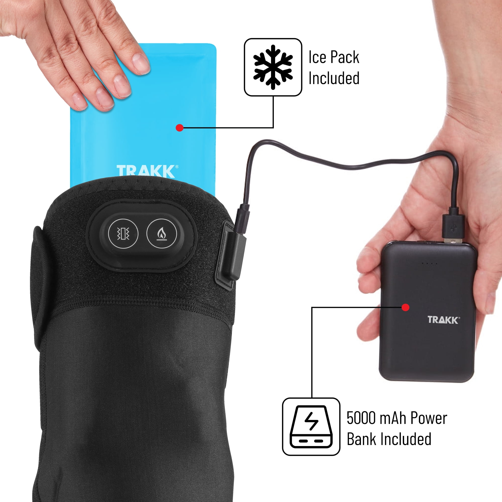 TRAKK Hot & Cold Knee Multi-Purpose Brace Massager with Soothing Heat, Cold  Pack, and Vibration Massage Modes