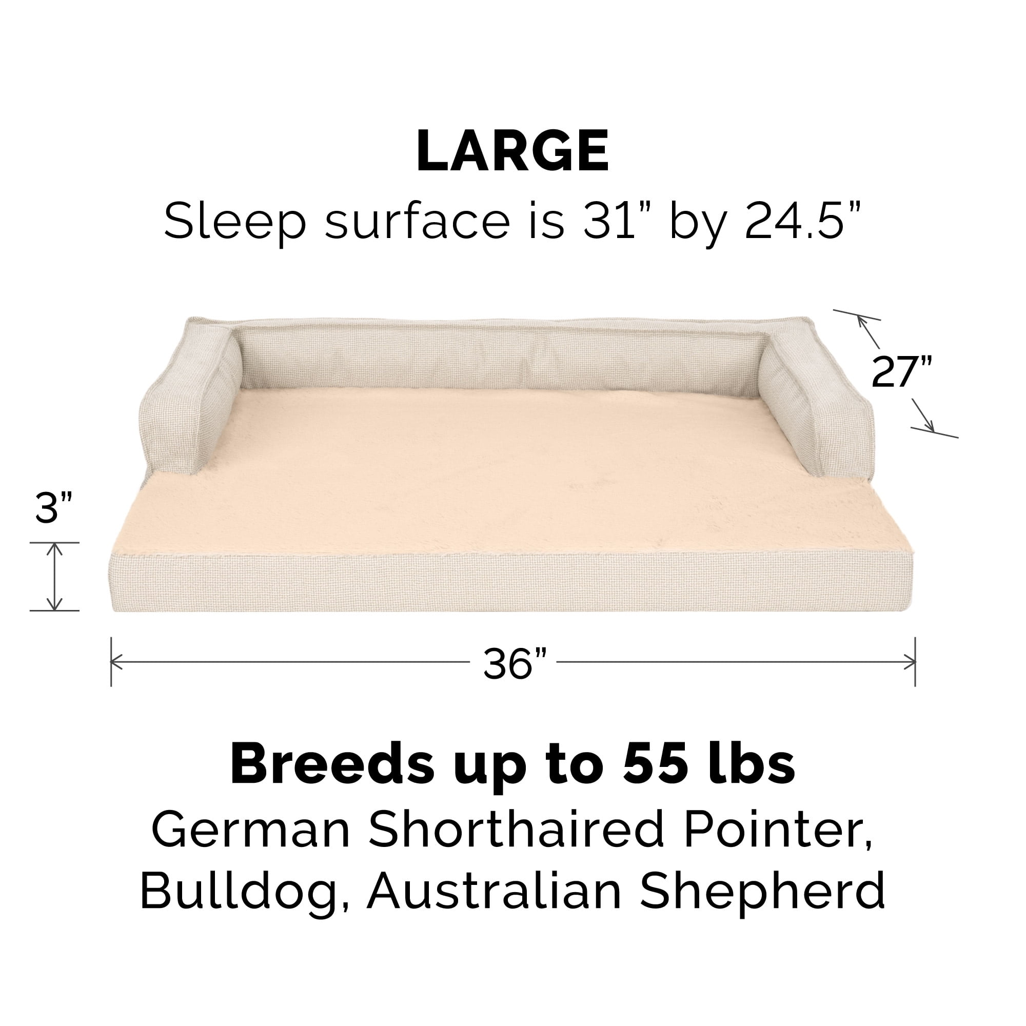 FurHaven Pet Products Plush & Decor Check Comfy Couch Orthopedic Pet Bed for Dogs & Cats - Wheat, Large