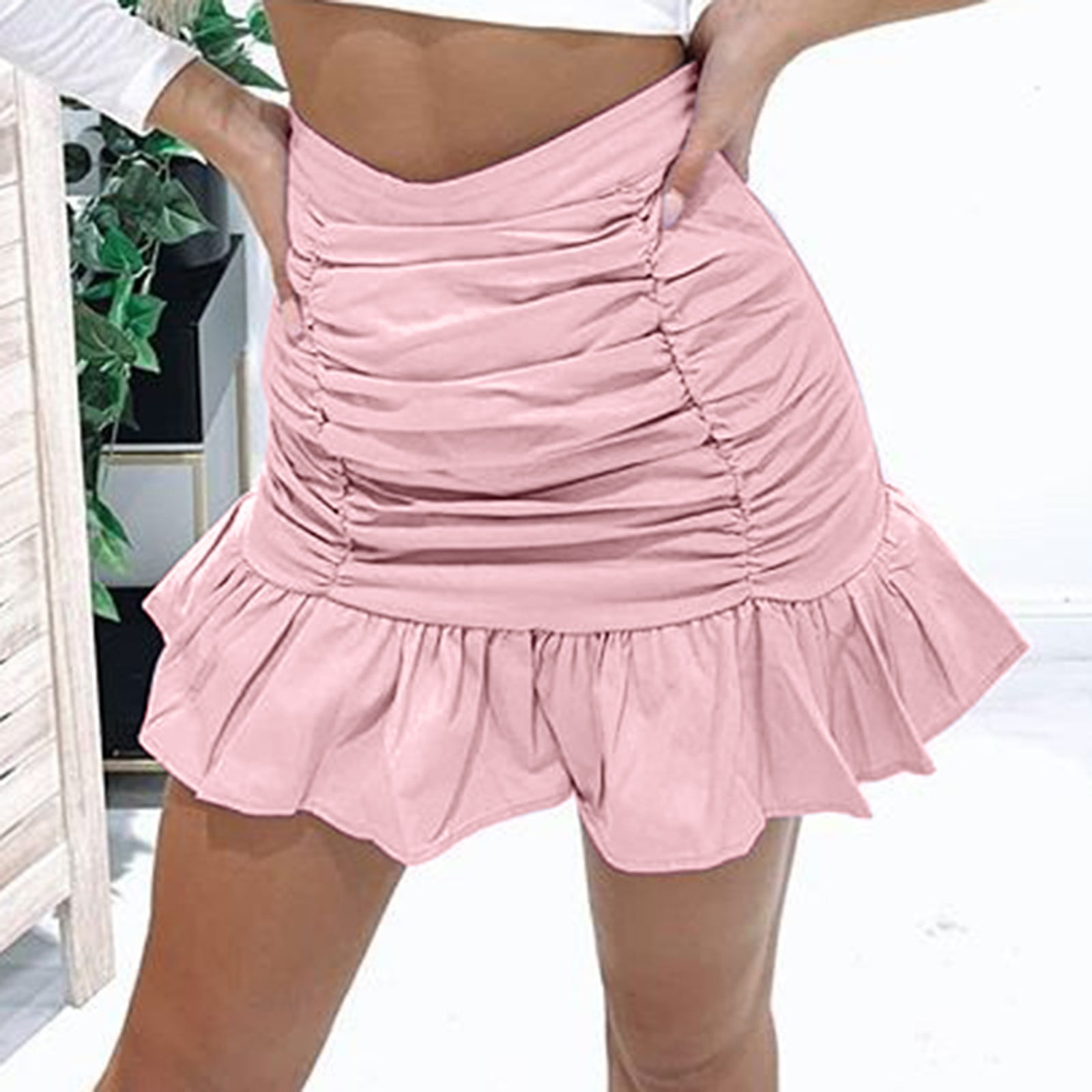 qazqa women's short skirt solid pleated ruffle zipper skirt high waist