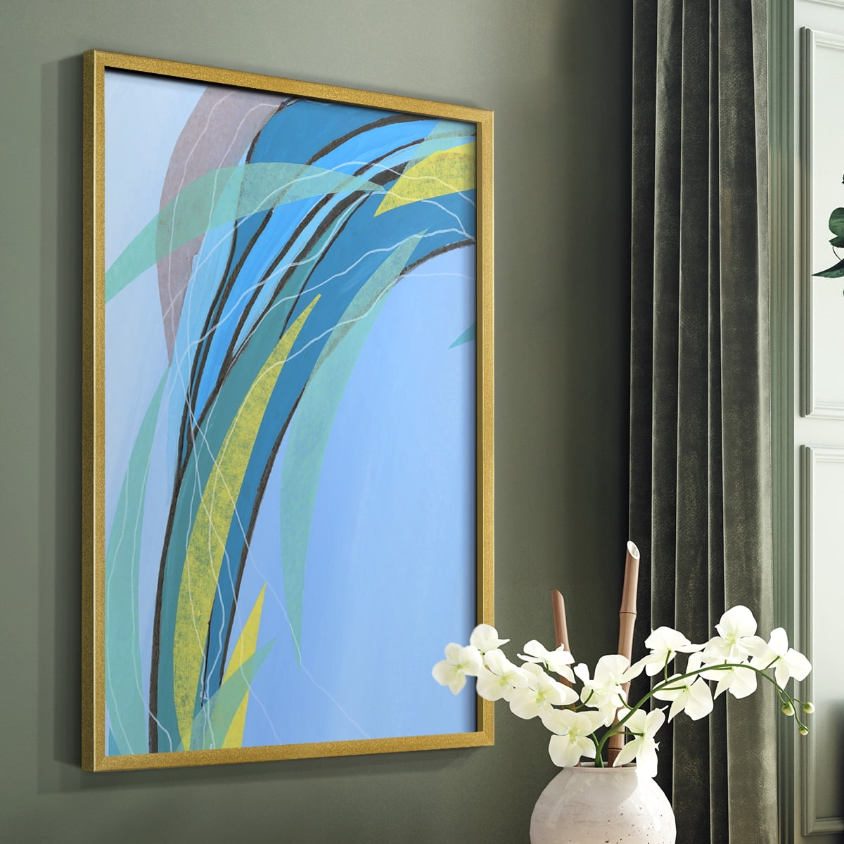 Circulating Flow III Framed Print in Gold Solid Wood Framed Print No Nail Hanging