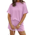 thumbnail image 2 of Short Sets for Women 2 Piece Lounge Set Loose Fit Short Sleeve Tops and Shorts Summer Matching Set Violet L, 2 of 8