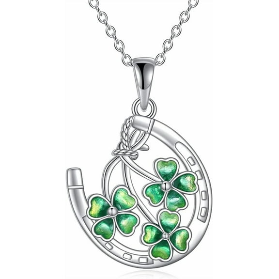 Sterling Silver Lucky Four Leaf Clover Necklace for Women Cubic Zirconia Folding Heart Love Pendant Necklace Jewelry