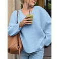 thumbnail image 4 of Women'S V Neck Sweaters Black Sweater Tops High Low Hem Fall Basic Knit Jumper Top Casual Sweater Light Blue L, 4 of 5